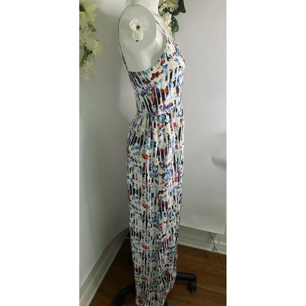 Parker Womens Silky Floral‎ Print Maxi Dress White Multi Size Extra Small EUC